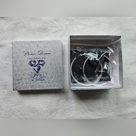 Premier Designs On The Town Silver Plated Hoop Earrings, Large, Reflective, NIB - Picture 12 of 16